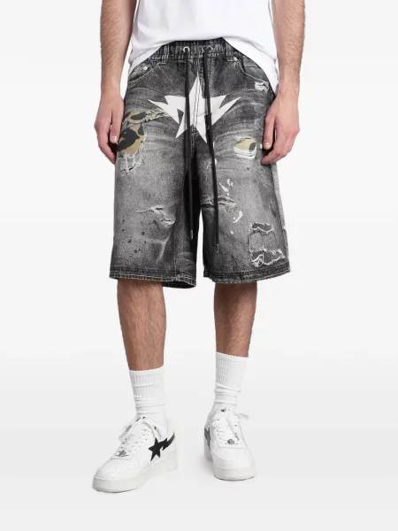 Pantaloni scurți A Bathing Ape® zdrențuiți gri