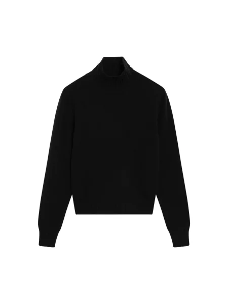 Sweter z golfem Ami Paris wełniany z logo czarny