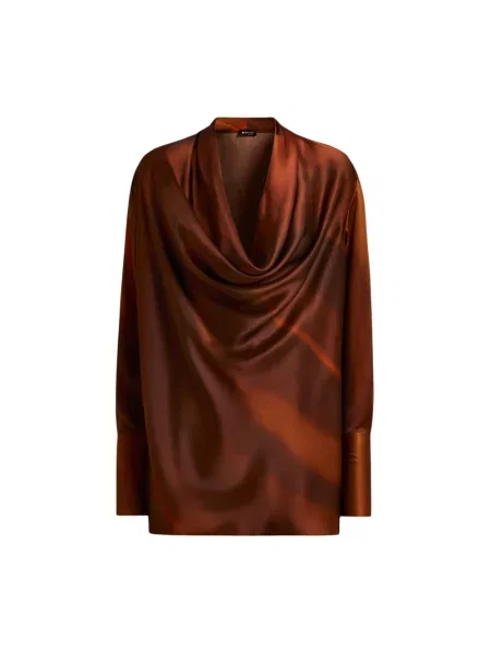 Jedwabna bluzka Kiton z nadrukiem brązowa