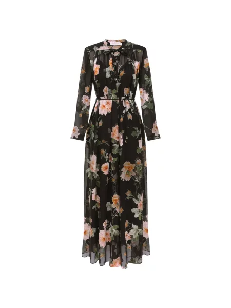 Rochie maxi Zimmermann cu decolteu în V din dantelă de costum negru