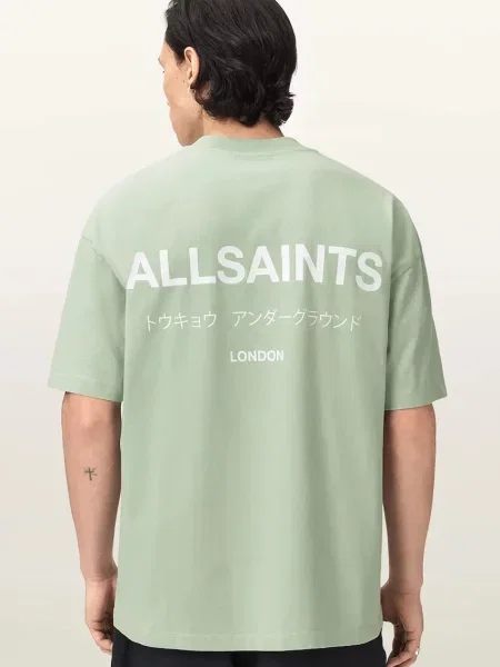 AllSaints Tricou Underground mentă / alb verde