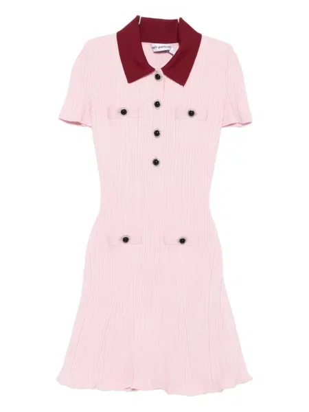 Mały sukienka mini Self-portrait garniturowa prążkowana różowa