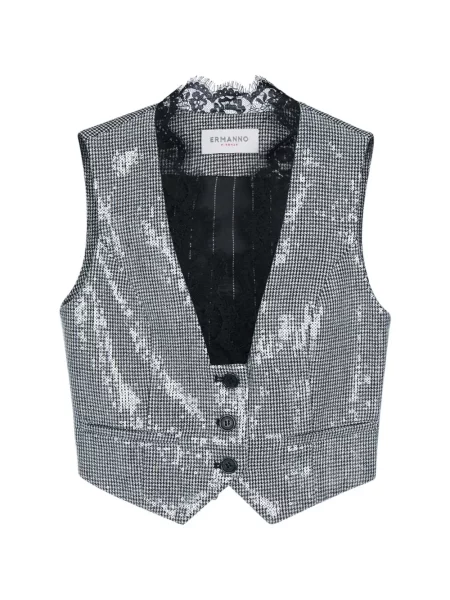 Vestă Ermanno Firenze cu paiete din dantelă negru