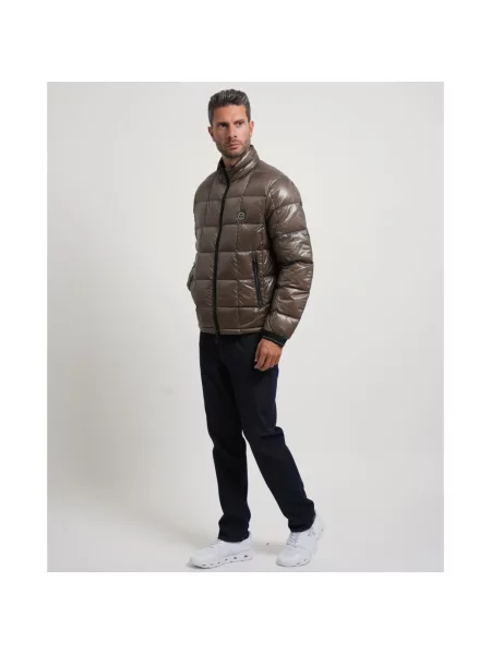 Kurtka puchowa Armani Exchange ze stójką brązowa