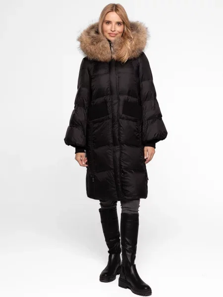 Kurtka puchowa Perso z futerkiem czarna