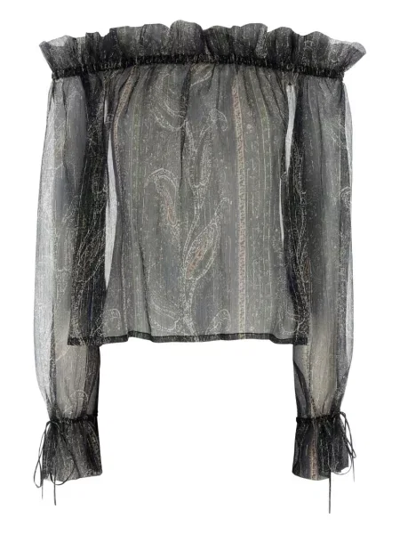 Блуза Saint Laurent с принт от креп черно