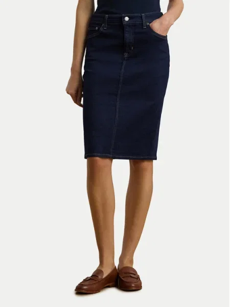 LAUREN RALPH LAUREN Fustă de blugi Bleumarin Straight Fit albastru