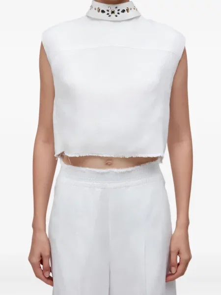 Gulerat top Osklen fără mâneci alb