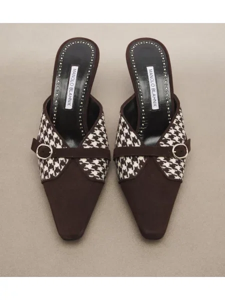 Mules Manolo Blahnik σουέντ houndstooth καφέ