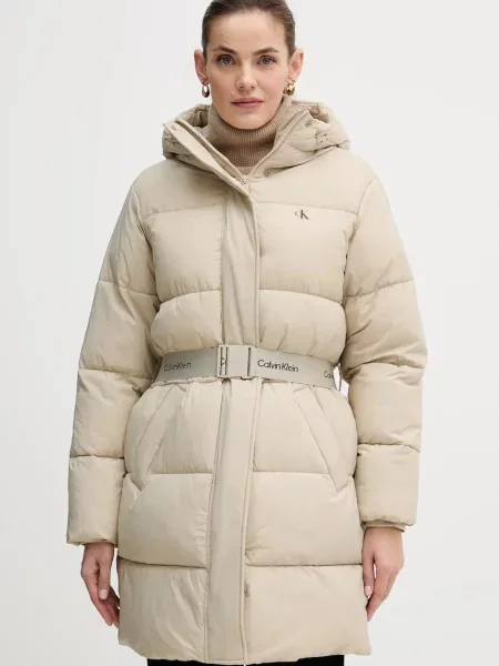 Jacket Calvin Klein Jeans Belted Midweight Coat Brown L beżowe