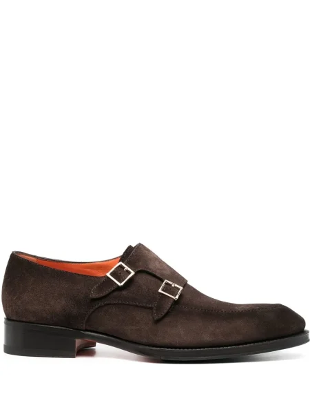 Pantofi monk Santoni din piele de căprioară maro