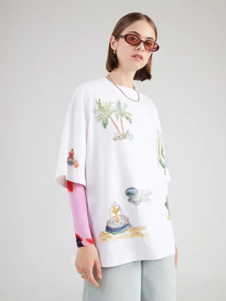 TOPSHOP Oversize tričko piesková / tmavomodrá / zelená biela