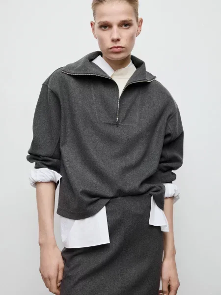 Світшот MANGO темно-сірий поліестер/віскоза сірий