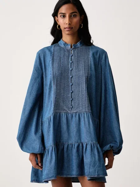 Bardot rochie din denim ANTONIA violet
