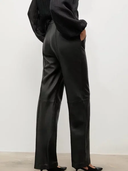 Answear.LAB pantaloni de piele drept high waist negru