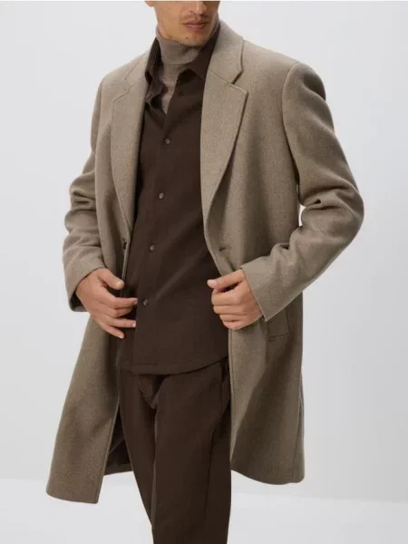 Reserved Пальто з тканини з додаванням вовни бежевий