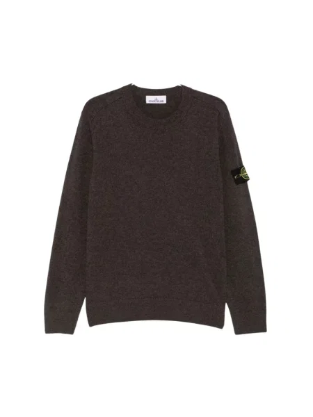 Sweter Stone Island wełniany z okrągłym dekoltem z kamieniami brązowy