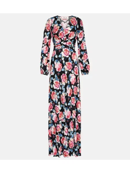 Rochie maxi Diane Von Furstenberg din satin cu model floral de costum roz