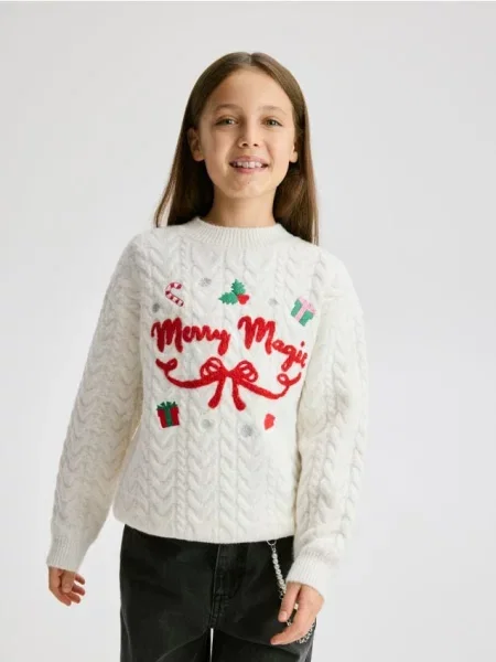 Reserved Різдвяний светр кремовий 
