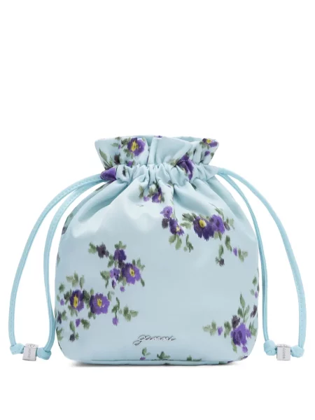 Șnur de strângere geantă bucket Ganni cu model floral albastru