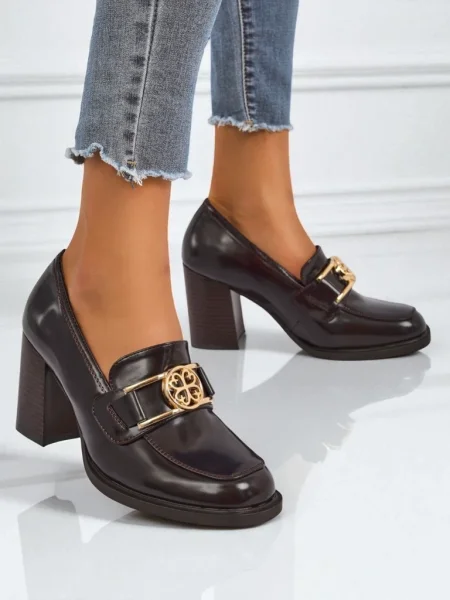 Pantofi loafer Resti din piele cu cataramă cu toc bloc negru