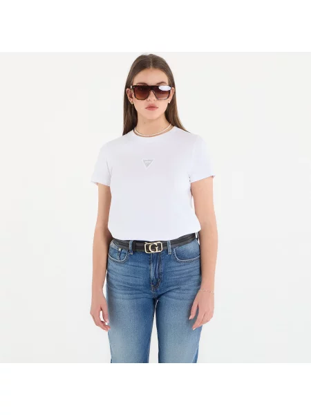 Тениска Guess Jeans Ss Cn Mini Strass Triangle Tee Pure White S бяло