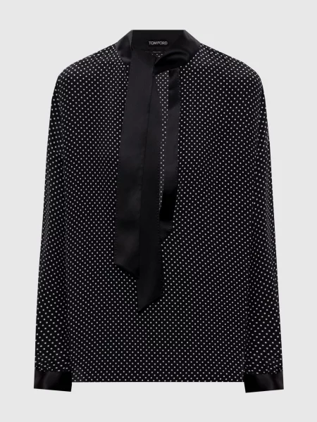 Шелковая блузка Tom Ford в горошек черная