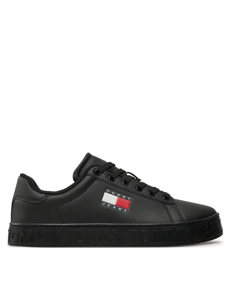 Кожени маратонки Tommy Jeans TJW LOGO SNEAKER ESS черно