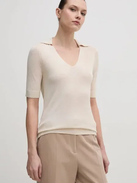 Пуловер с коприна Calvin Klein от лека материя бежово