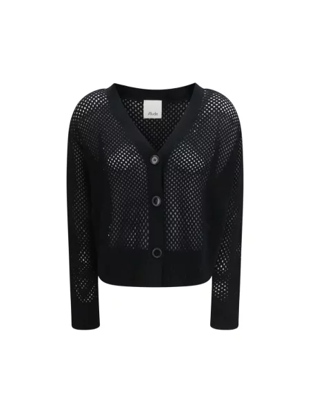 Kardigan Allude wełniany z dekoltem w serek czarny