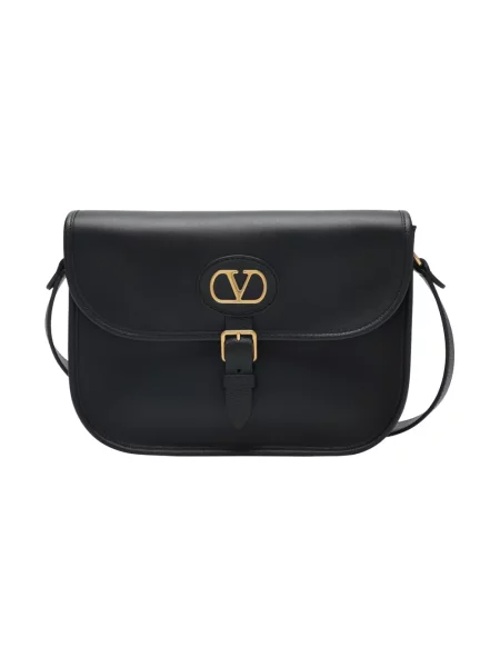 Lniana torba crossbody Valentino Garavani z logo czarna
