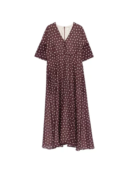 Sukienka midi Psophia w grochy z dekoltem w serek do kolan brązowa
