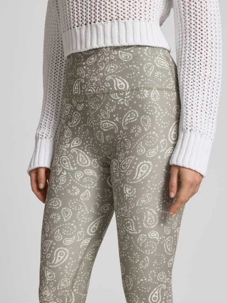 Legginsy z nadrukiem paisley na całej powierzchni Juvia oliwkowe