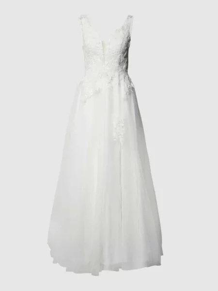 Suknia ślubna z haftami i cekinami Mascara biała