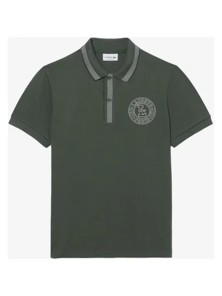 Koszulka polo Lacoste Regular Fit Badge Print krótki rękaw zielony khaki XS biały