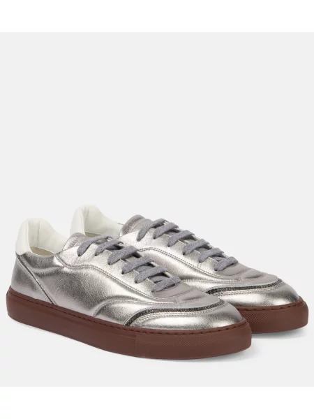 Sneakerși Brunello Cucinelli din piele argintiu