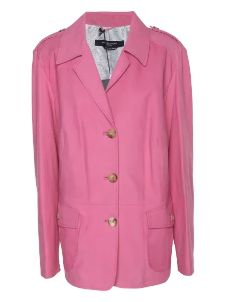 Kurtka skórzana Marina Rinaldi jednorzędowa różowa