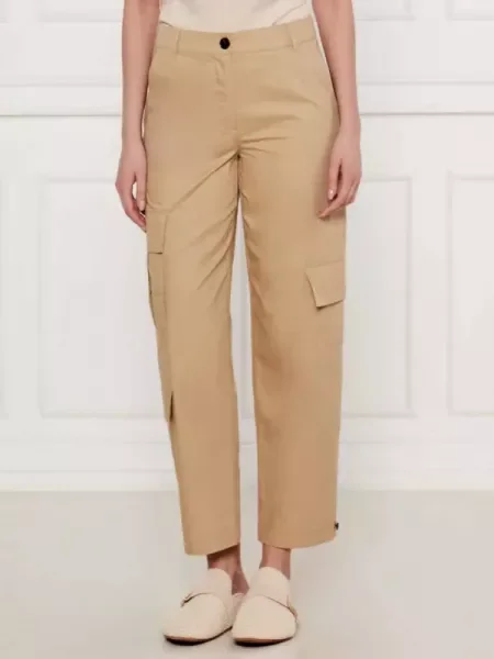 Marc Cain Pantaloni RENTON | Relaxed fit cu adaos de mătase bej