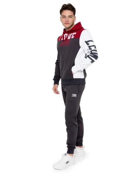 Zimowa bluza z kapturem i dużym logo Leone Color Block szara
