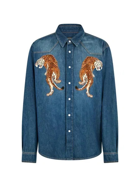 Риза Roberto Cavalli с апликация с тигров принт синьо