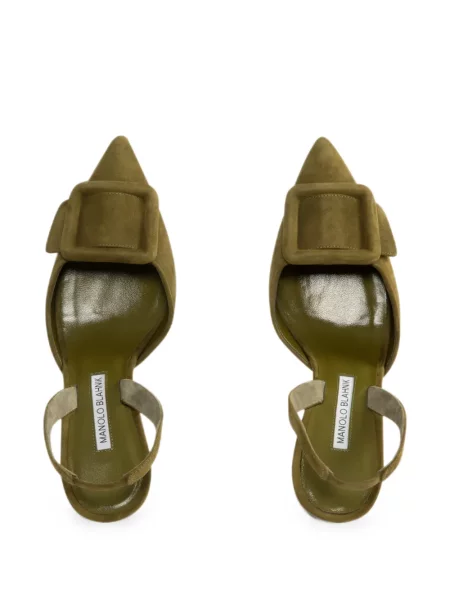 Papuci tip mules Manolo Blahnik cu cataramă verde