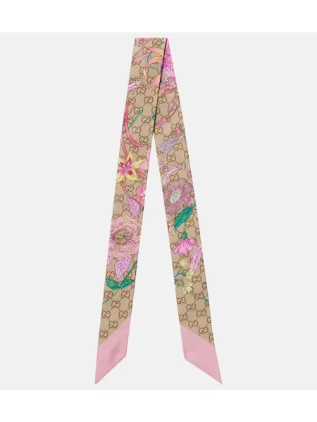 Fular Gucci de mătase cu model floral roz