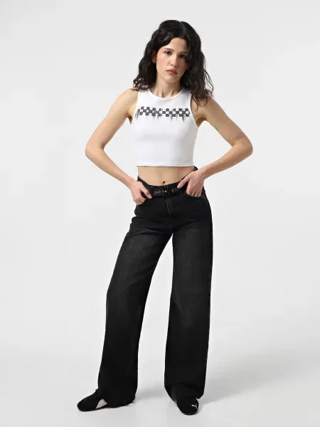 Майка Vans Check Wash Fitted Crop Tank бавовна/еластан білий