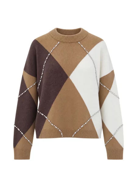 Pulover Liu Jo cu broderie cu model argyle maro