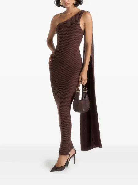 Rochie maxi Manière De Voir tricotate de costum maro