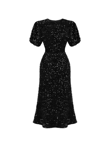 Rochie midi Post Meridiem cu paiete până la genunchi de costum negru