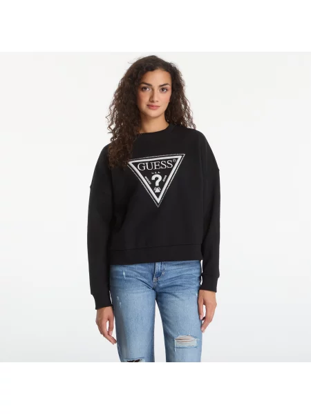 Mikina GUESS Cn Triangle Glitter Sweatshirt Jet Black L černá
