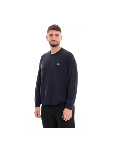 Sweter Lacoste klasyczny z długim rękawem niebieski