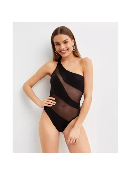 Stroj jednoczęściowy Norma Kamali z siateczką w wężowy wzór czarny