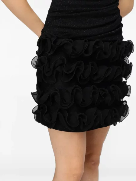 Rochie mini Hanita cu volane fără bretele negru